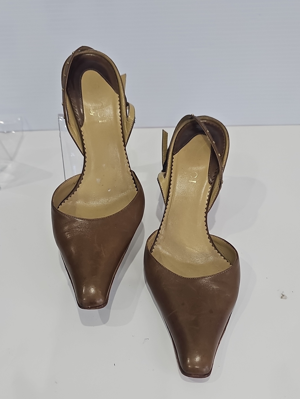 GUCCI Brown Leather Heel Size 6 Slingback Pumps pointed - Picture 10 of 14